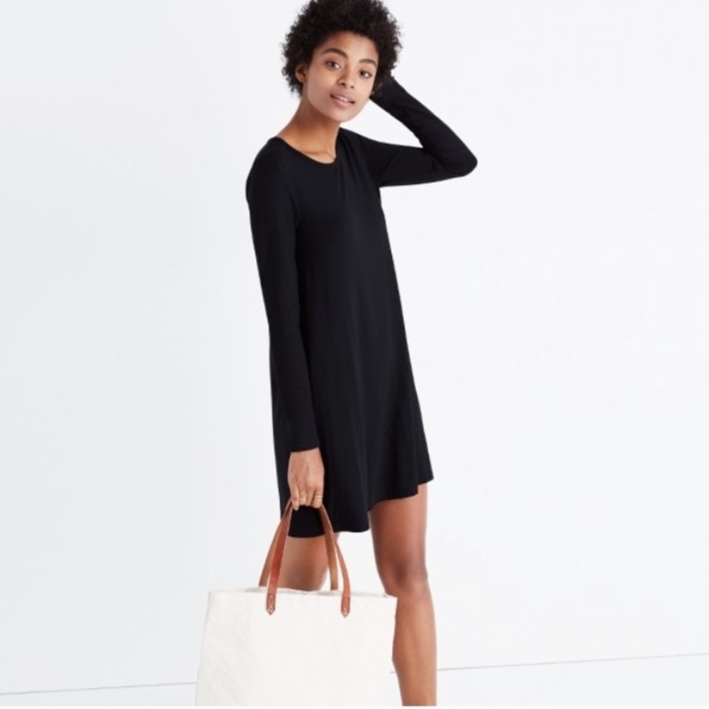Madewell Long Sleeve Swingy Tee Dress Black